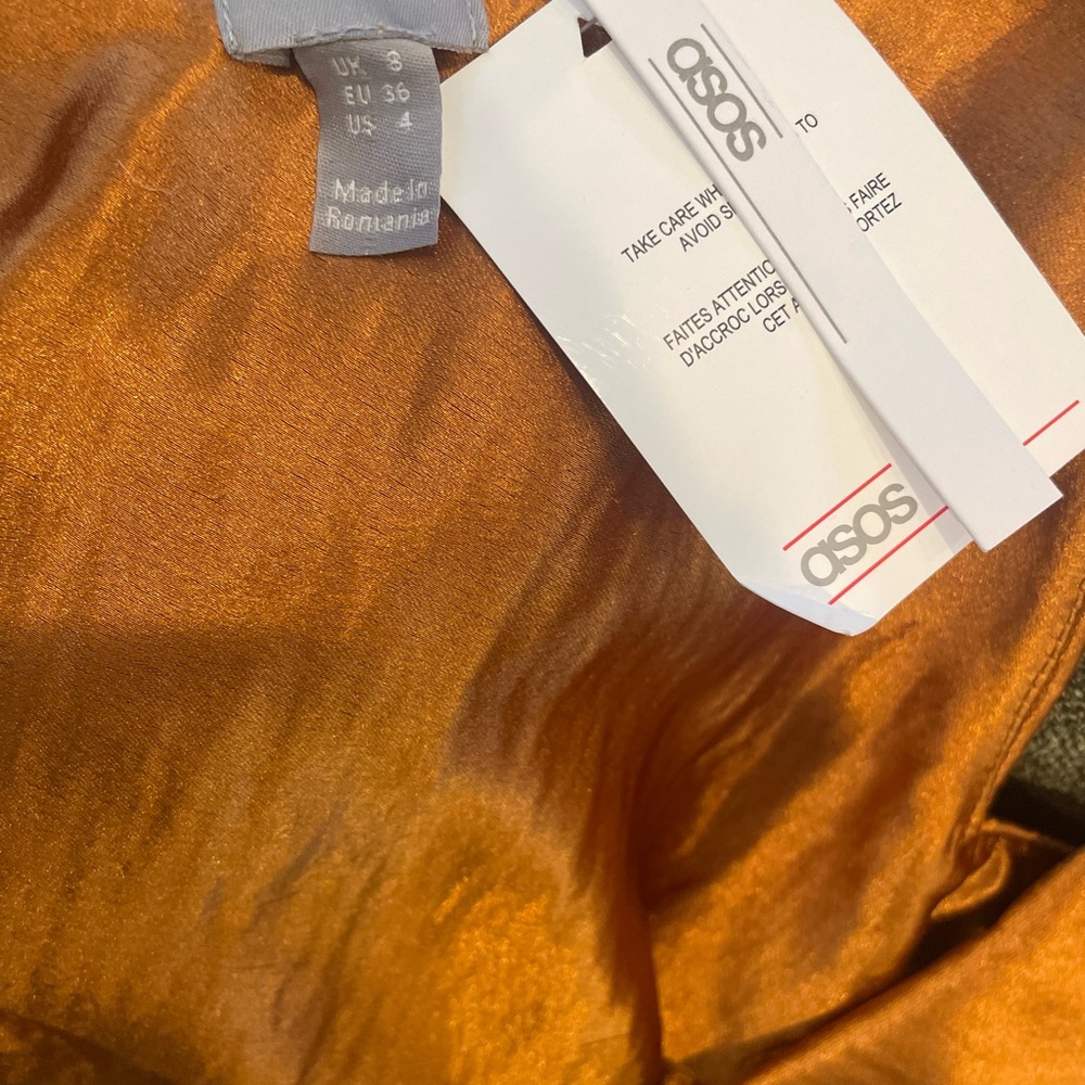 NWT ASOS Gold Asymmetrical Slip Silky Dress Spaghetti Strap - Picture 4 of 4